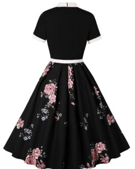 Elegant Floral Vintage Black Dress